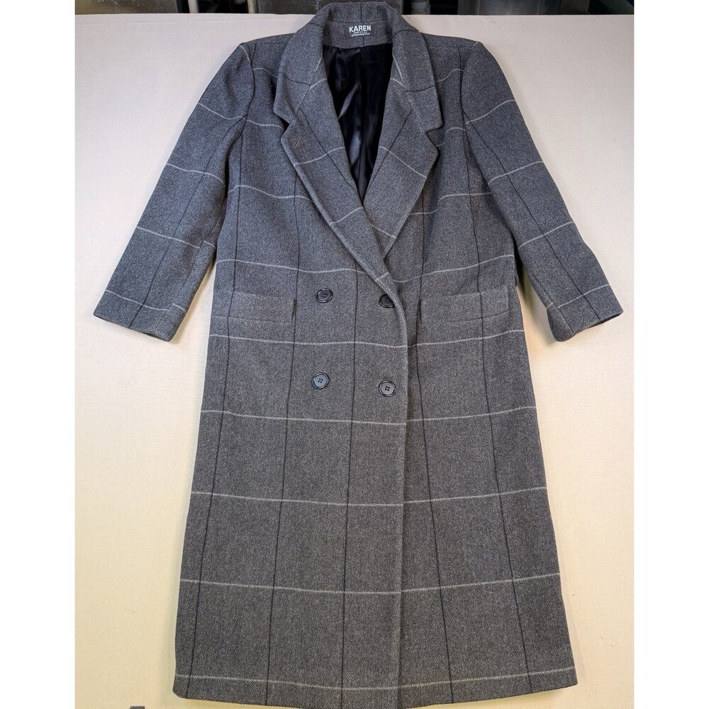 VTG Karen Wool Cashmere Women's L Black Plaid Heavyweight Lined Coat USA Made